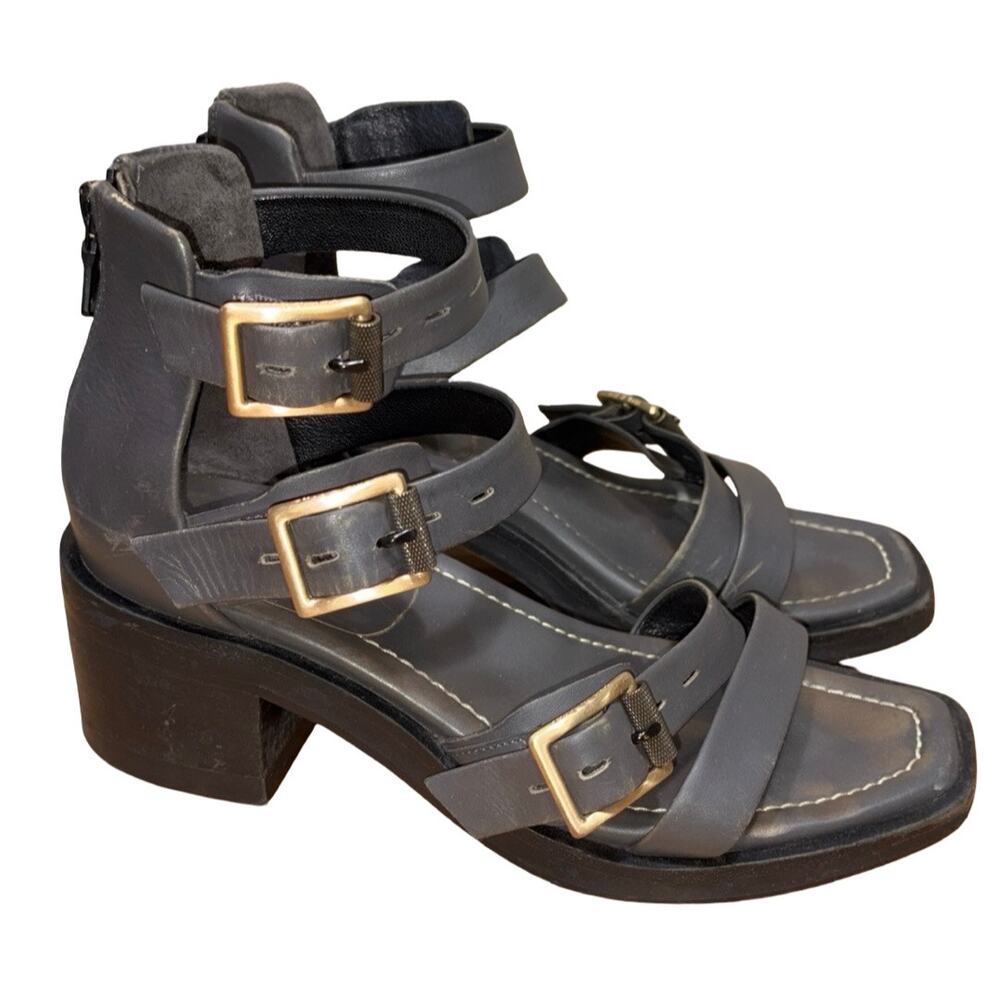 rag & bone Gray Strappy Buckle Block Heel Sandals